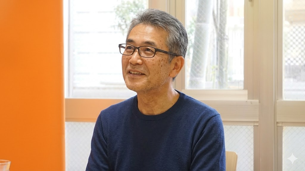 インタビューに答える男性